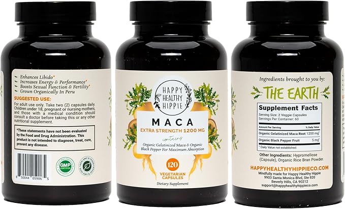 Organic Maca Root Capsules 1200 mg 120 ct