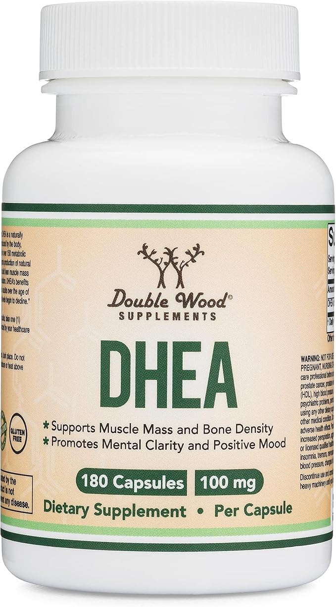 DHEA 100mg | 180 Capsules | Max Strength 6 Month Supply | Third Party Tested | Hormone Balance & Healthy Aging by Double Wood
