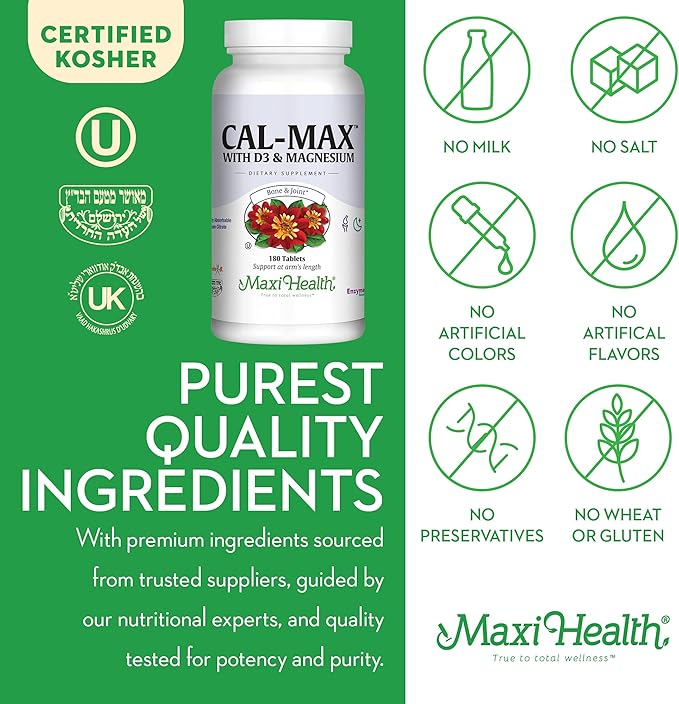 Maxi Health Calcium Magnesium Supplement D3 and (180 Tablets)