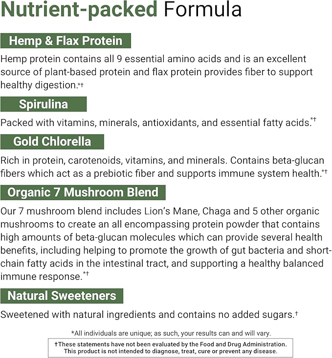 ACTIVATEDYOU Superfood Protein Shake -Vegan Plant 7 Mushroom (15 Servings)
