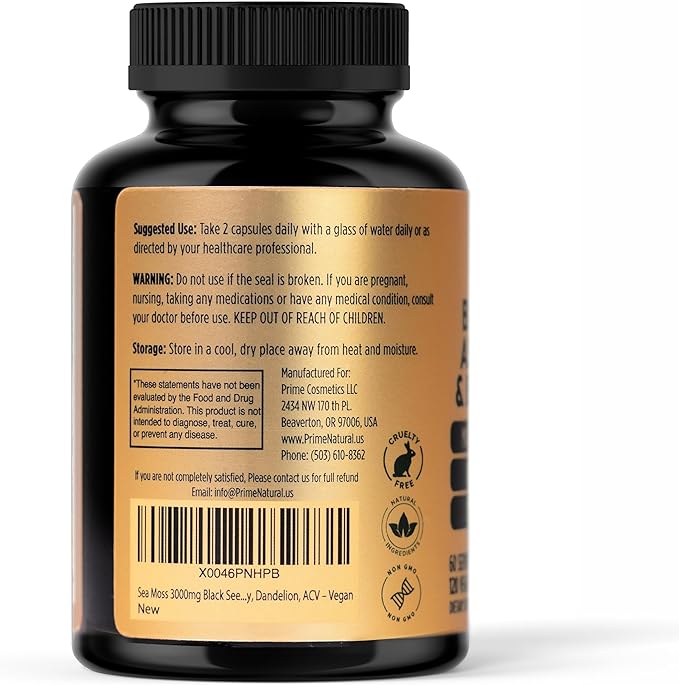 Sea Moss 3000mg Black Seed Oil 2000mg Ashwagandha 1000mg Turmeric 1000mg Bladderwrack 1000mg Burdock 1000mg Manuka 120 Capsules 60 days