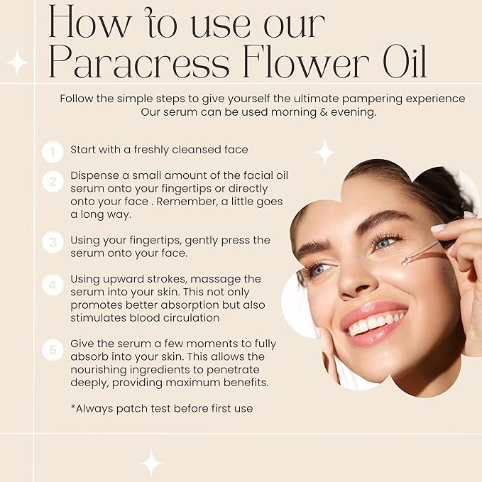 Paracress Flower Spilanthes Facial Oil Organic Serum for Face MCT Oil Infused with Paracress Spilanthes Acmella Oleracea Flowers for Anti-Aging Anti-Wrinkle Moisturizing Miracle Serum 1 Fl Oz