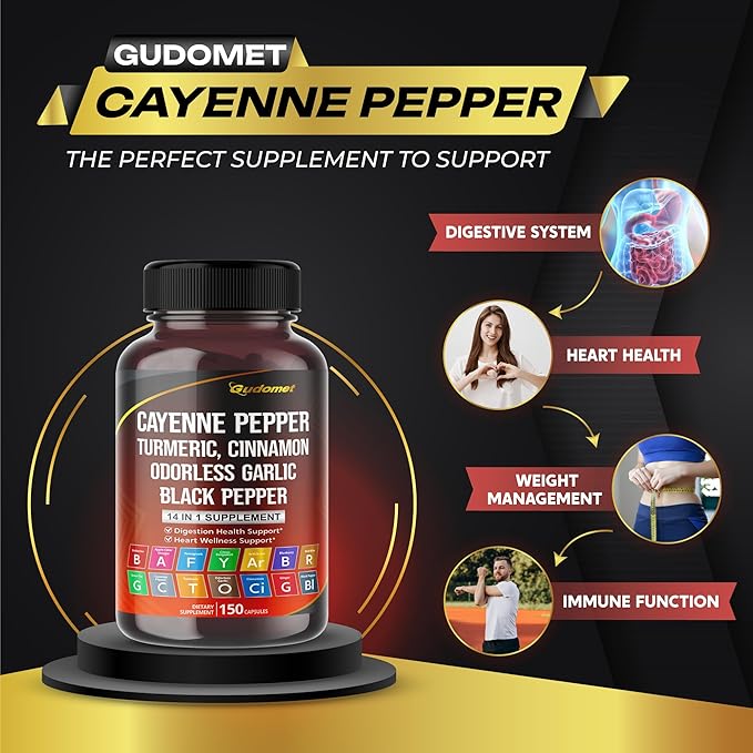 Cayenne Pepper Turmeric Odorless Garlic Cinnamon -150 Capsules-