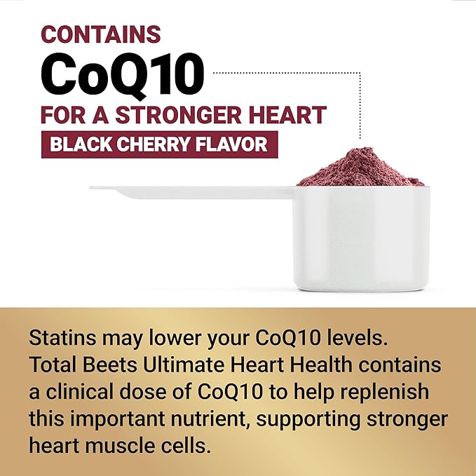 Force Factor Total Beets Ultimate Heart Health Blood Pressure Support with CoQ10, Beet Root Powder, Grape Seed Extract, Blood Pressure Supplement for Circulation, Black Cherry, 30 Servings