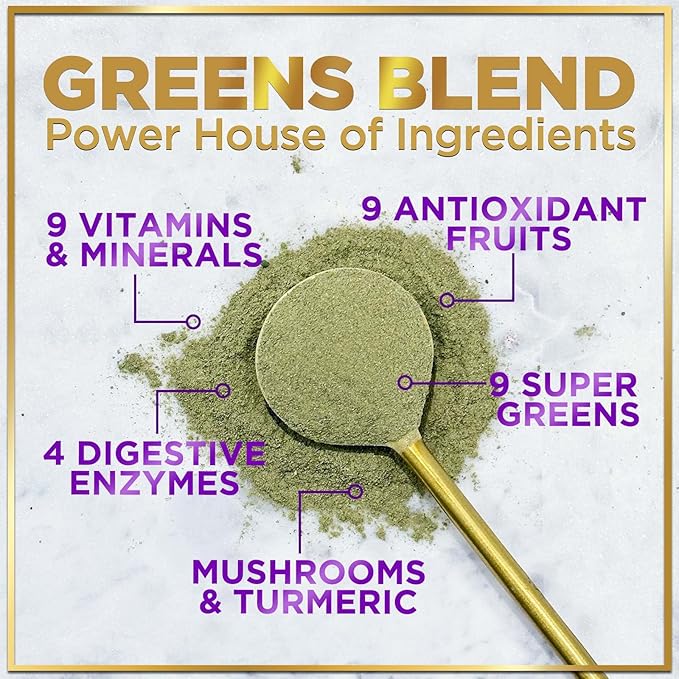 Greens Superfood Powder - Super Greens Powder Mix with Digestive Enzymes, Antioxidants, Spirulina & Chlorella for Energy Support, 20+ Amazing Superfoods & Greens Blend, Vegan, Non-GMO - 30 Servings