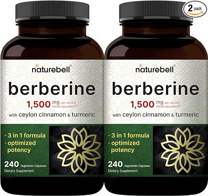 2 Pack Berberine Supplement 1500mg, 480 1000mg True 300mg Turmeric 97% Berberine