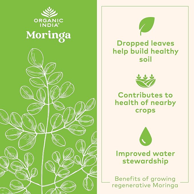 ORGANIC INDIA Moringa Powder - Moringa Oleifera Leaf Herbal Supplement, Green Superfood, Nutrient Dense, Pure Plant Protein, Vitamin A, E, K, Iron, Calcium, Fiber, Vegan, USDA Certified Organic - 8 oz