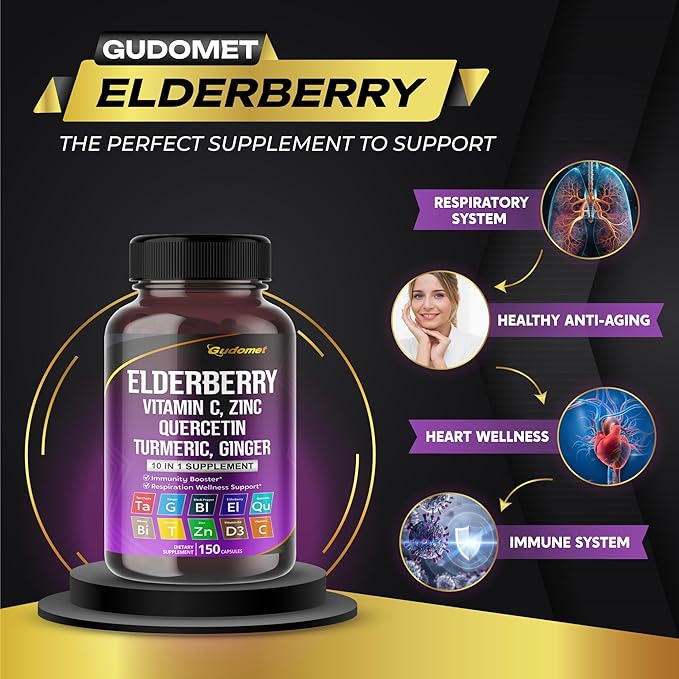 Elderberry Quercetin Bilberry Turmeric Tart Cherry D3 Zinc -150 Capsules-