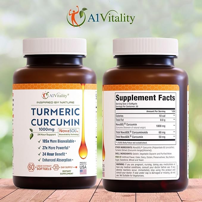 Turmeric Curcumin NovaSOL 1000mg 185x Bioavailable