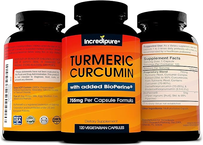 Turmeric Curcumin Supplement w/ BioPerine 755mg Per 120 Veggie