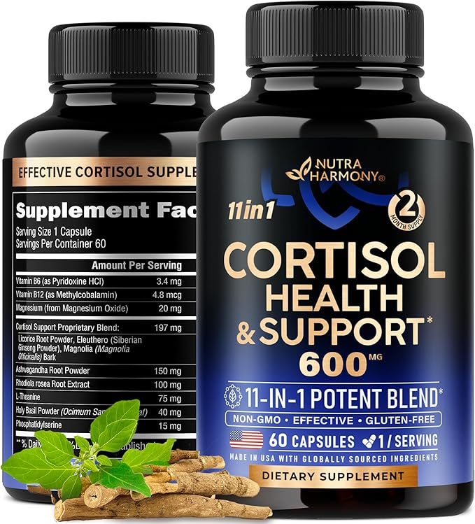 Cortisol Supplement - 11-in-1 Hormone Balance 600 mg 60 Capsules, 2 Month