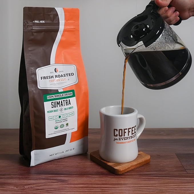 Fresh Roasted Coffee, Organic Sumatra | 2 lb (32 oz) |100% Single Origin | Medium Roast | RFA Kosher | Whole Bean
