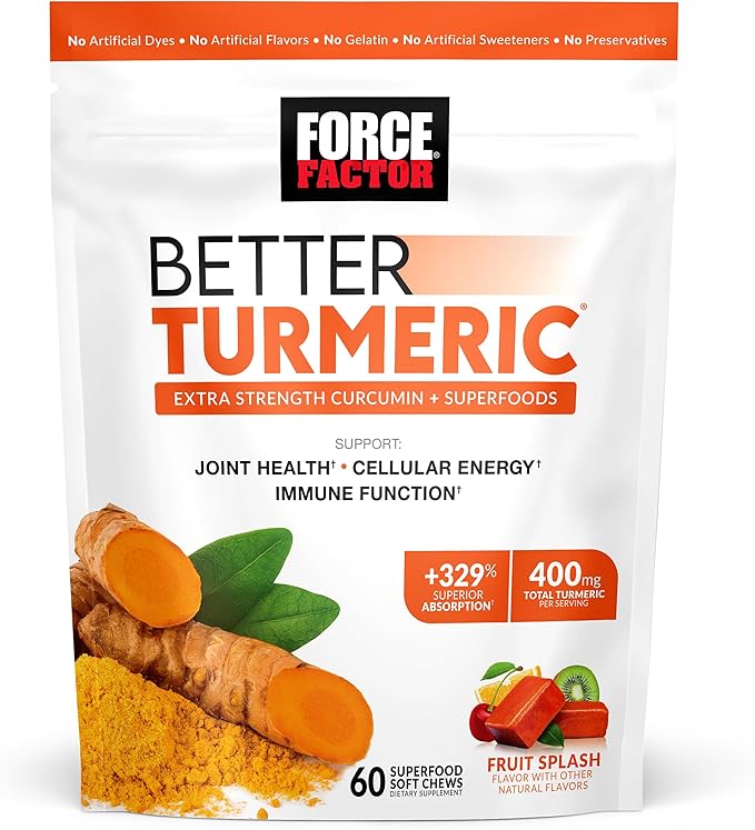 Force Factor Acai Soft Chews for Immune Support and Better Turmeric Joint Support Supplement with HydroCurc Turmeric Curcumin, 30 and 60 Soft Chews