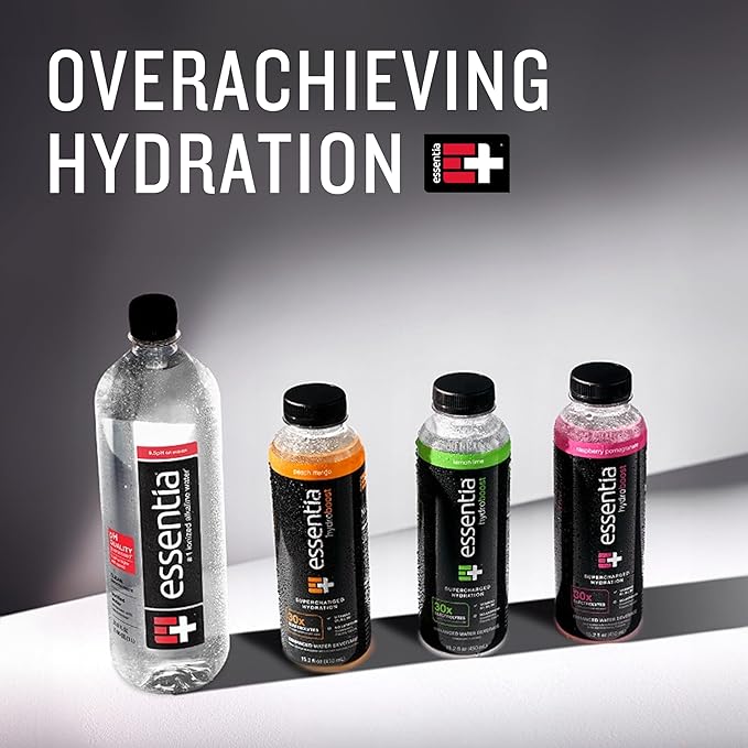 NEW Essentia Hydroboost Enhanced Bottled Water, 15.2 fl. oz. (450 mL), 12 Pack, Peach Mango, Hydrolyte Blend with B-Complex Vitamins and Electrolytes, Clean Taste & Supercharged Hydration
