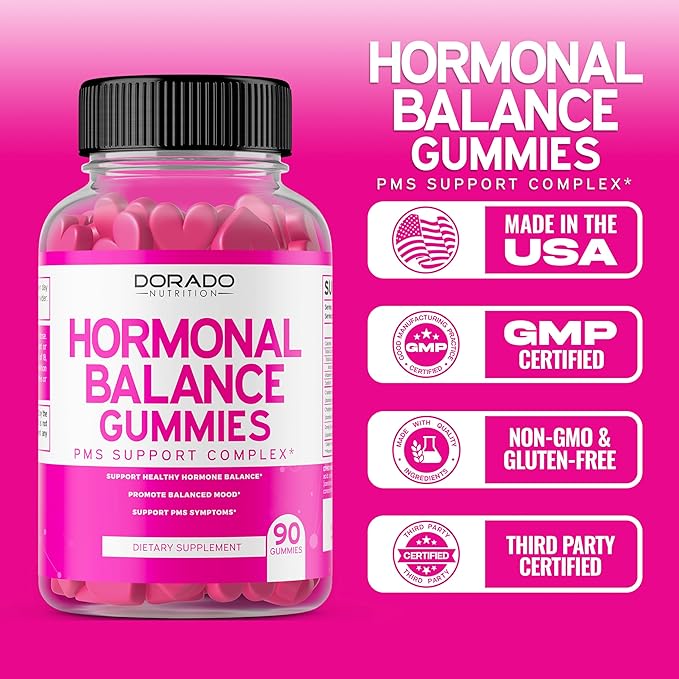 Hormone Balance For Women Gummies & PMS Gummies (90 Count) - Natural Hormone Balance for Women - Cramps, Bloating, Mood Swings, Hot Flashes - Formulated with Cranberry, Dong Quai & Chasteberry