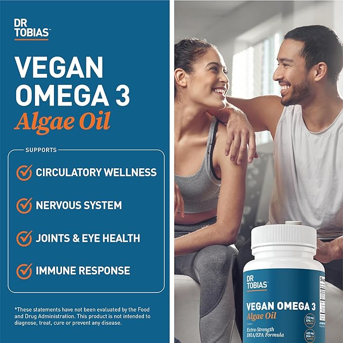 Dr. Tobias Vegan Omega 3 Supplement 1400mg Algae 420mg DHA, 210mg EPA 60 Capsules, 30 Servings