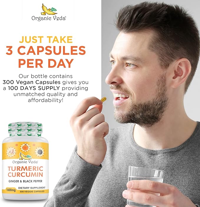 Organic Veda Turmeric and Ginger Capsules 300 Pills (95% curcuminoids)