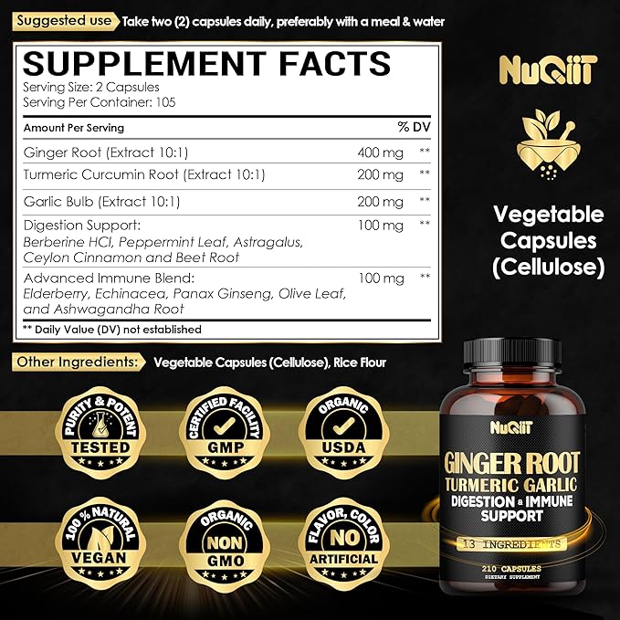 Ginger Supplements Capsules with Turmeric Curcumin, 210 Capsules 1000mg