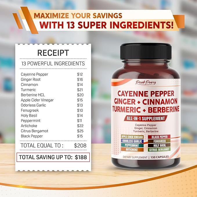 Cayenne Pepper 8000mg Ginger 3000mg Turmeric 2500mg Berberine 2500mg -