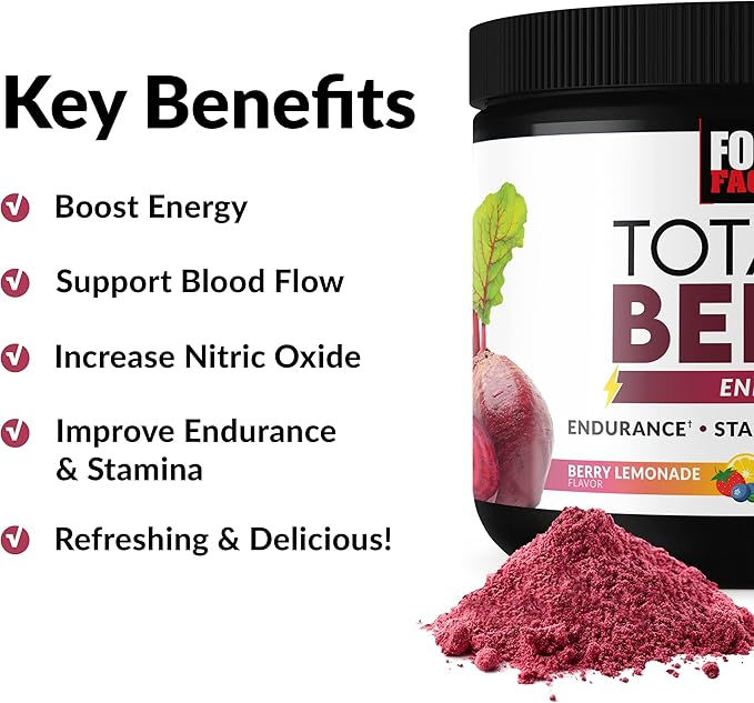 Force Factor Total Beets Energy Drink Mix, Superfood Beet Root Powder with Nitrates to Boost Energy and Support Circulation, Blood Flow, Nitric Oxide and Stamina, Heart Health Supplement, 30 Servings