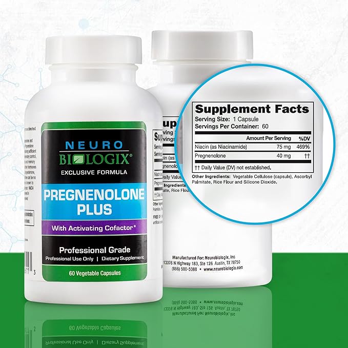Pregnenolone Plus - Optimal Pregnenolone Supplement for Women to Support Energy, Mood & Mental Clarity - Promotes Mitochondrial Function & Hormone Balance with Niacinamide – 60 Vegetable Capsules