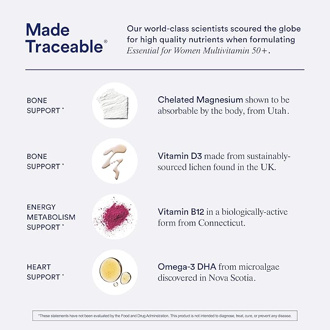 Ritual Multivitamin for Women 50+, Menopause D3, K2 K2 and Omega-3 DHA, B12, Non-GMO, 30 Day 60 Vegan