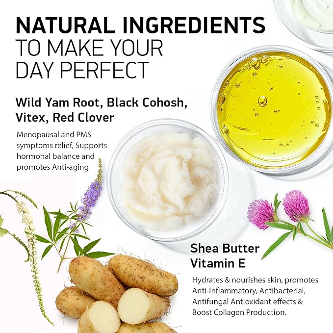 Wild Yam Cream for Hormones with Black Cohosh, Vitex, Shea Butter - Cream for Hormone Balance