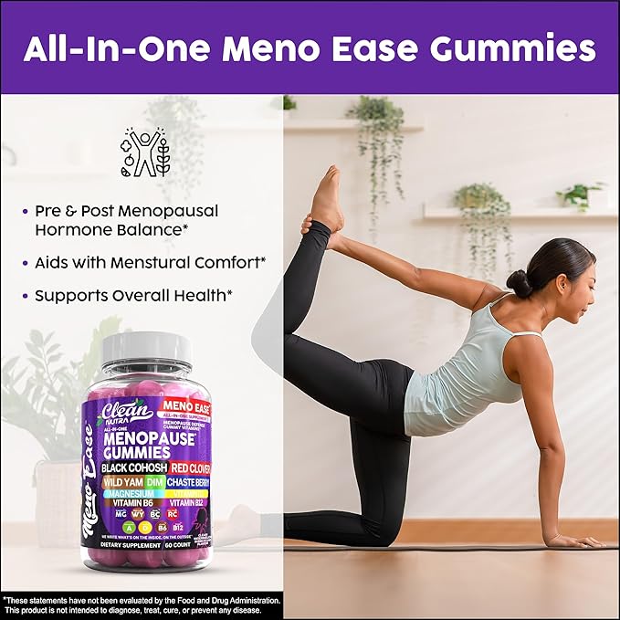 Menopause Supplement for Women Gummies with Black Cohosh, Wild Yam, DIM, Magnesium, Red Clover Chasteberry for Hormone Balance Relief Night Sweats Mood Plus Bergamot, Vitamin D3, Vitamin B6 B12