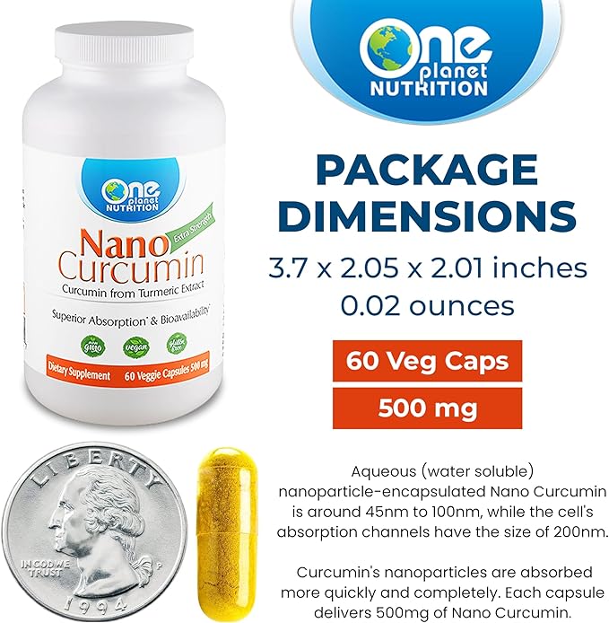 Nano Curcumin 500 mg, Turmeric Curcumin 60 Veggie