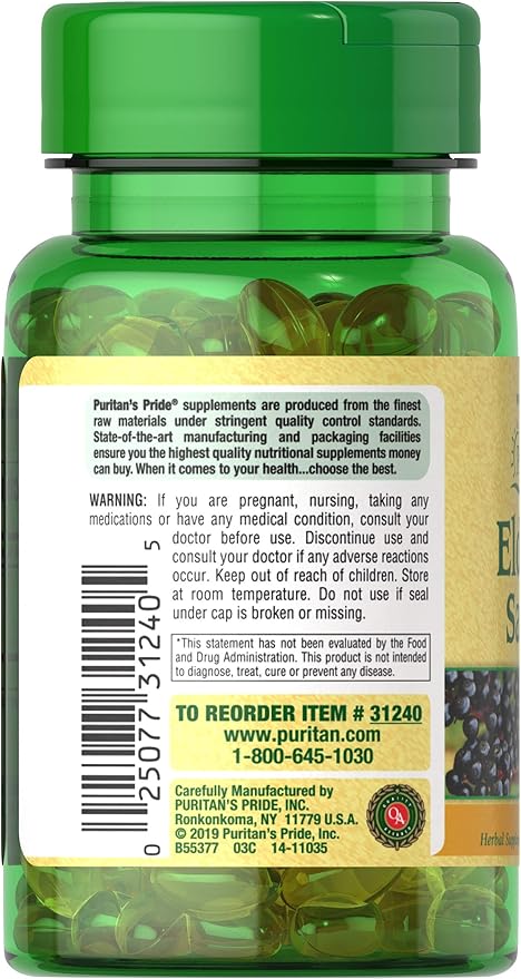 Puritan's Pride Elderberry Sambucus 1250mg, Supports 60ct (Pack 2)