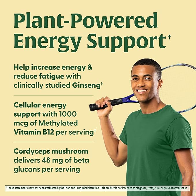 MegaFood Superfood Mushroom Energy Support B12 Vitamins 60 Capsules, 30 Servings