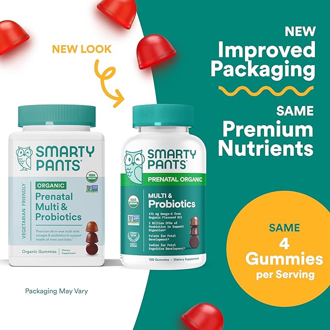 SmartyPants Organic Prenatal Vitamins for Women, 3 (ALA), D3, C, B12, B6, B6, Vitamin K2 & 120 Count (30 Day