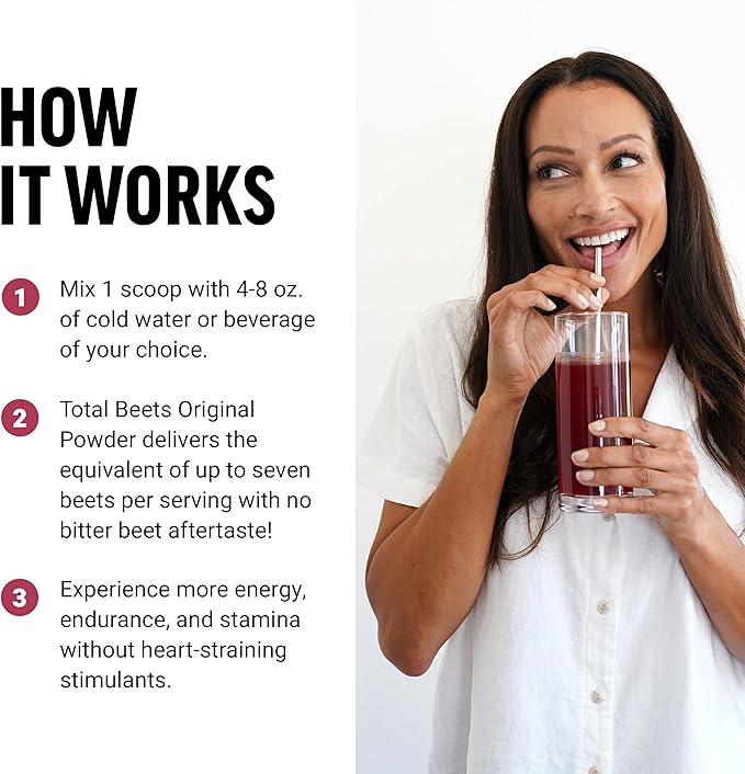 Force Factor Total Beets Drink Mix Superfood Powder with Nitrates to Support Circulation, Nitric Oxide, Energy, Endurance, and Stamina, Cardiovascular Heart Health Supplement, 90 Servings, 3-Pack