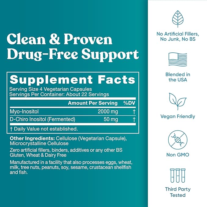 Regulate Cycle Support – Hormone Balance for Women at Optimal 40:1 Myo-Inositol & D-Chiro Inositol – PCOS Supplement for Period Consistency, Menstrual & Ovulation Support – 90 Vegan Capsules