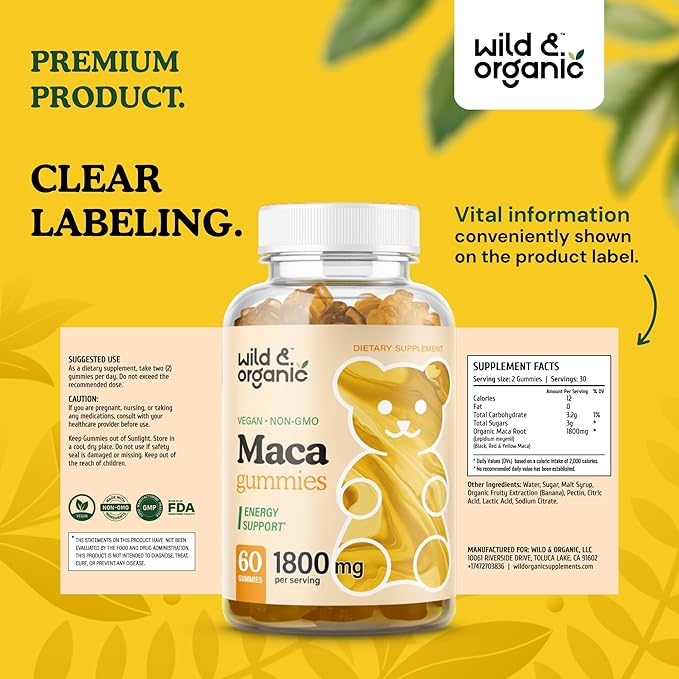 Wild & Organic Maca Root Gummies 1800mg 60 Maca