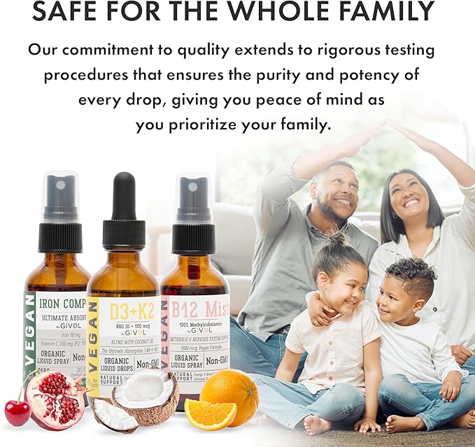 Energy & Vitality Bundle Liquid Vitamin B12 Methylcobalamin, D3 (Lichen) K2 (MK4 (MK4 & MK7), Non-GMO, 2 Fl (60 ml) 540 Days