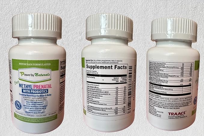 Power By Naturals Prenatal Probiotic Blend B12, Iron, 27+ Essential 60 Capsules
