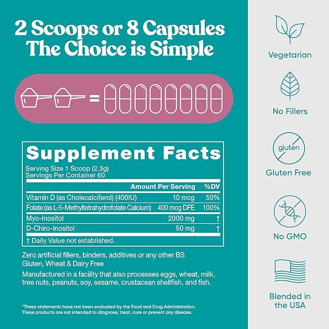 Eu Natural Regulate MAX Myo-Inositol & D-Chiro Inositol Supplement Powder for Women with Vitamin D & Folate PCOS Nutritional Support, Hormone Balance & Fertility Support, Unflavored 60 Servings