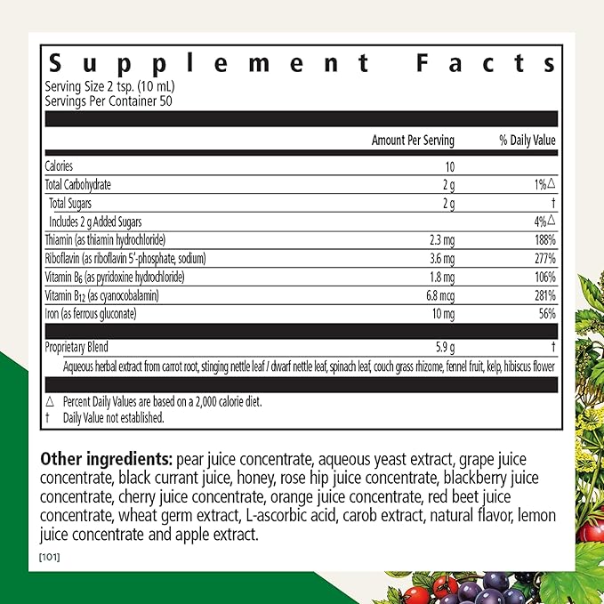 Floradix by Salus Iron & Herbs - Liquid Herbal Supplement for Energy Support - Iron Supplement with Vitamin C & B Complex Vitamins - for Men & Women - 17 oz