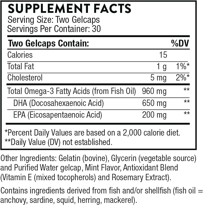 THORNE Prenatal DHA 650 mg 200 mg 60 Capsules