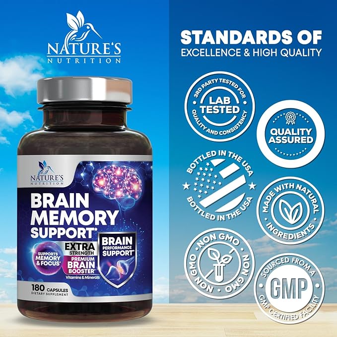 Brain Supplements for Memory and Focus - 40 Nootropics & Vitamins to Support Mental Alertness, Clarity & Concentration, Brain Health Cognitive Memory Pills, B6, B12, Phosphatidylserine - 180 Capsules
