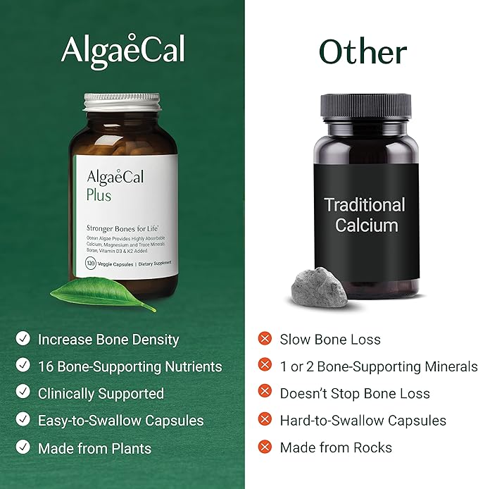 ALGAECAL Plus - Organic Red Algae K2 MK7 MK7 (100mg), (100mg), Vitamin D3 (1600 (1600 IU), (350mg) & 120 Veggie