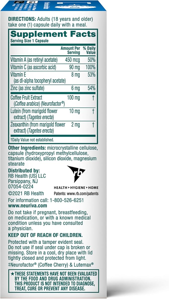 NEURIVA Brain + Eye Supplement 30ct Capsules