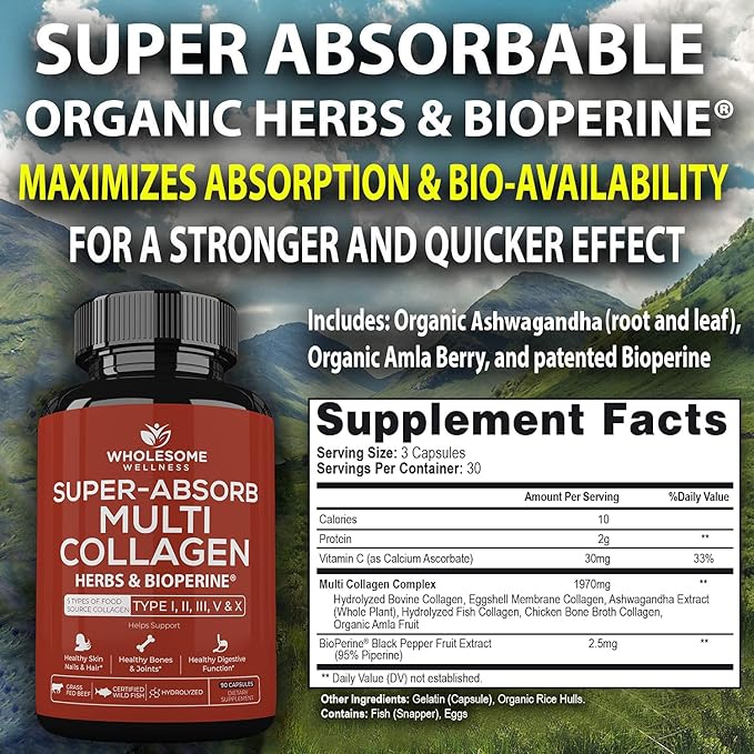 Super-Absorb Multi Collagen Pills (Type I (90 Capsules)