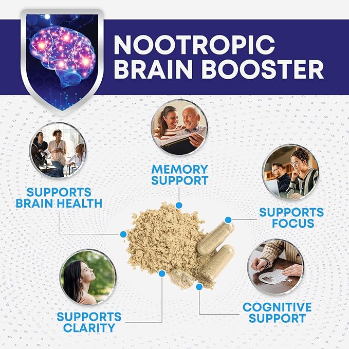 Brain Supplements for Memory and Focus - 40 Nootropics & Vitamins to Support Mental Alertness, Clarity & Concentration, Brain Health Cognitive Memory Pills, B6, B12, Phosphatidylserine - 240 Capsules
