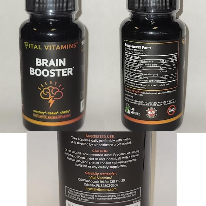 Vital Vitamins Brain Supplements for Memory (3 Pack) B12, Gingko