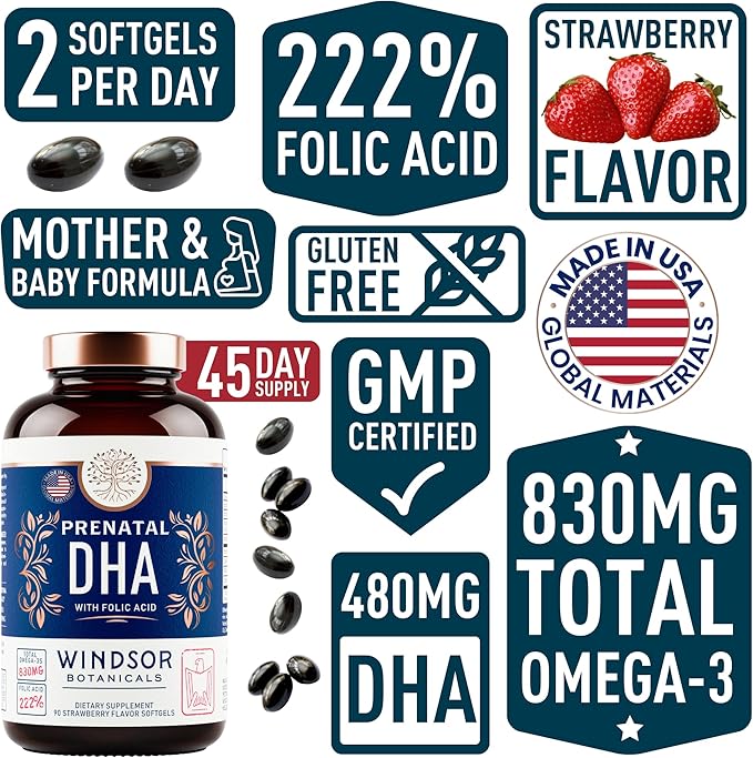 Prenatal Vitamins with DHA and Folic Acid Omega-3s D3 D3 Prenatal 90 Strawberry