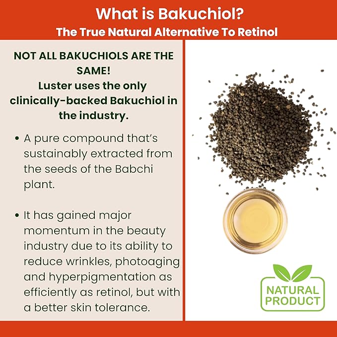 Luster Bakuchiol Oil Serum, Retinol Alternative, Anti-Aging, Superfood Face Oil with Bakuchiol, Astaxanthin, Rosehip Oil, Meadowfoam Oil, Squalane, Pomegranate Oil for the Face, Natural Skincare