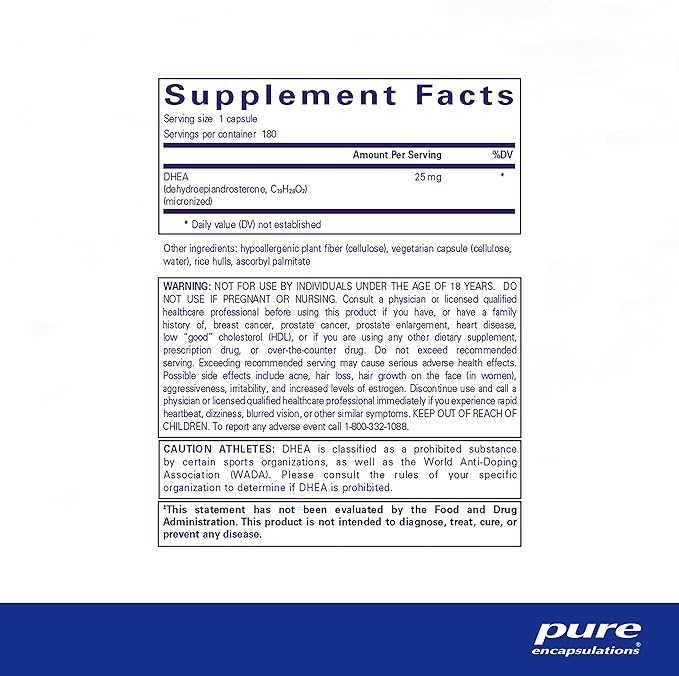 Pure Encapsulations DHEA 25 mg - Supplement for Immune Support, Hormone Balance, Metabolism Support, and Energy Levels* - with Micronized DHEA - 180 Capsules