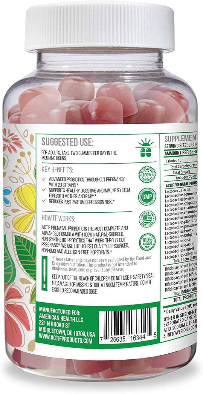 ACTIF Prenatal Probiotic Maximum Strength 75 Billion 20 Strains, 60 Gummies,
